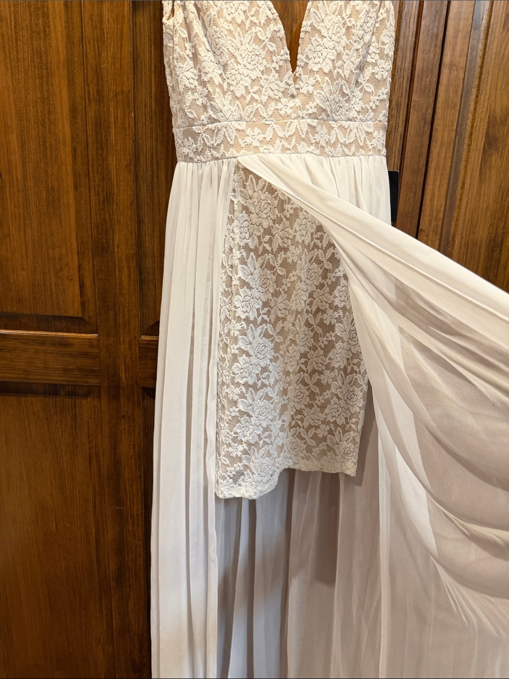 Lulu's white Lace plunge V-Neck Chiffon Maxi Gown - Picture 2 of 6